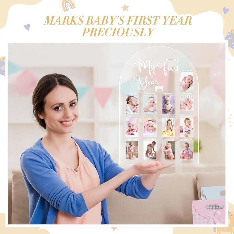 Lineshading My First Year Photo Frame Acrylic 18 x 12 Inch Large 12 Monthly Milestone Photo Board Picture Frame Display Hanging/Standing Baby Memories Collage Gift for 1st Birthday Newborn Keepsake - Image 4